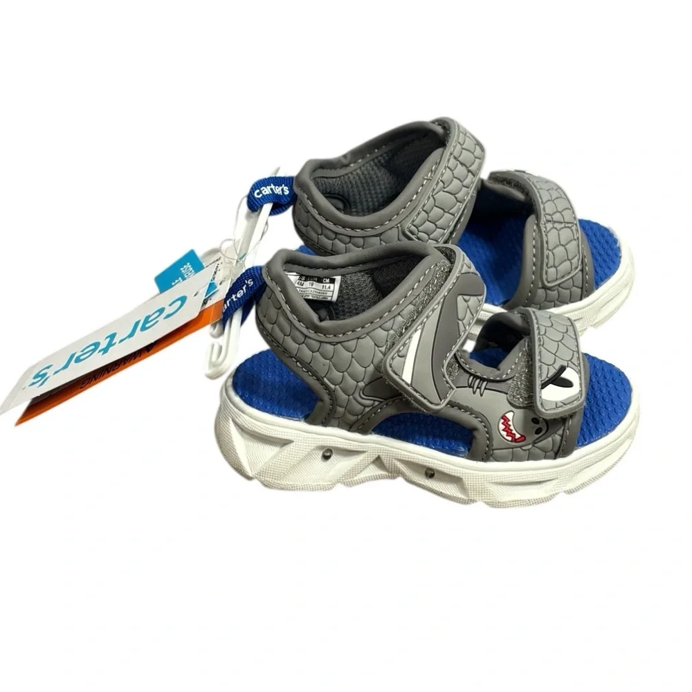 Carter's Toddler Tanis‎ Gray Shark Light Up Sandal - 4M NEW